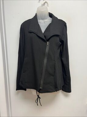 H by Bordeaux Black Asymmetrical Full Zip Moto Style Knit Jacket Size Large